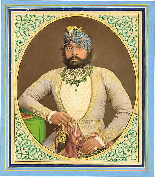 Portrait of Jaswant Singh II of Jodhpur (1873–1896), Photographer unknown, overpainted by Shivalal, Hand-colored albumen print, India (Jodhpur, Rajasthan) 