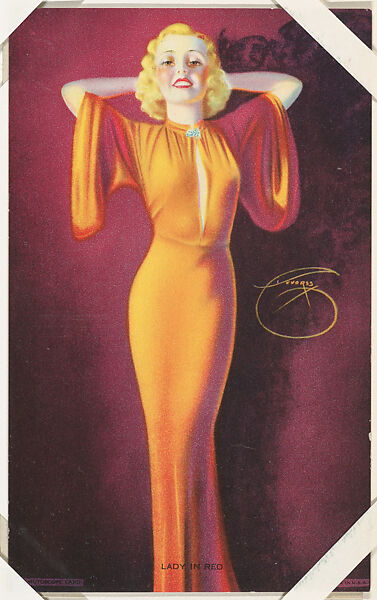 Lady In Red from Glamour Girls series (W424), International Mutoscope Reel Company, Commercial color lithograph 
