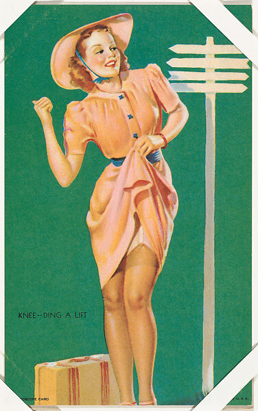 Knee-ding a Lift from All American Girls series (W424), International Mutoscope Reel Company, Commercial color lithograph 