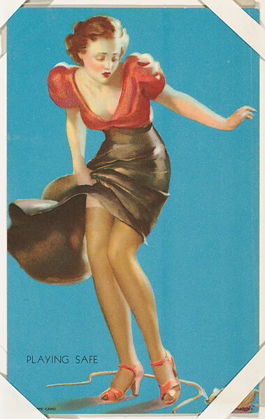 Playing Safe from Glamour Girls series (W424), International Mutoscope Reel Company, Commercial color lithograph 