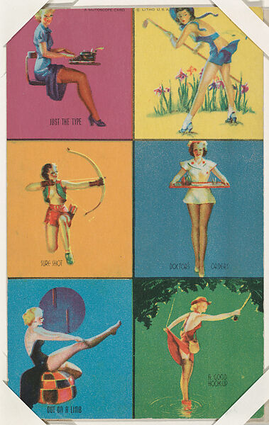 Six-Up panel from Pin-Up Girls series (W424), International Mutoscope Reel Company, Commercial color lithograph 