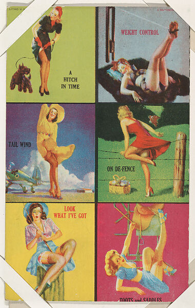Six-Up panel from Pin-Up Girls series (W424), International Mutoscope Reel Company, Commercial color lithograph 