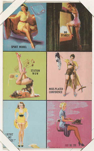 Six-Up panel from Pin-Up Girls series (W424), International Mutoscope Reel Company, Commercial color lithograph 