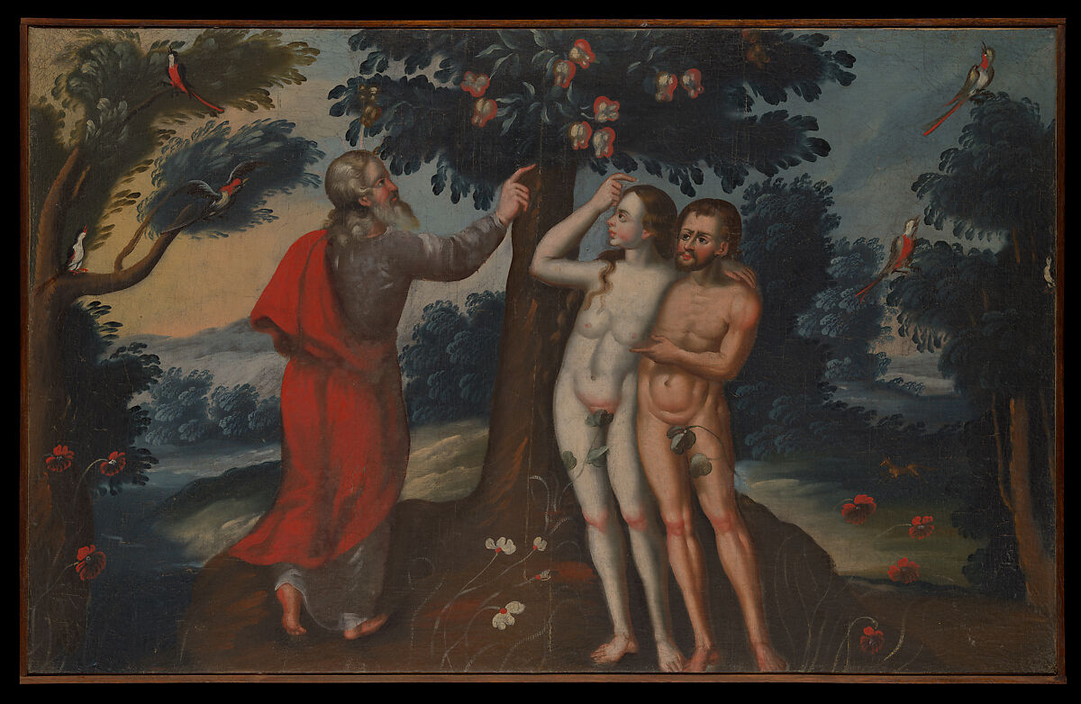 Adam and Eve in Paradise, Unknown artist, Oil on canvas, Peruvian (Cuzco)