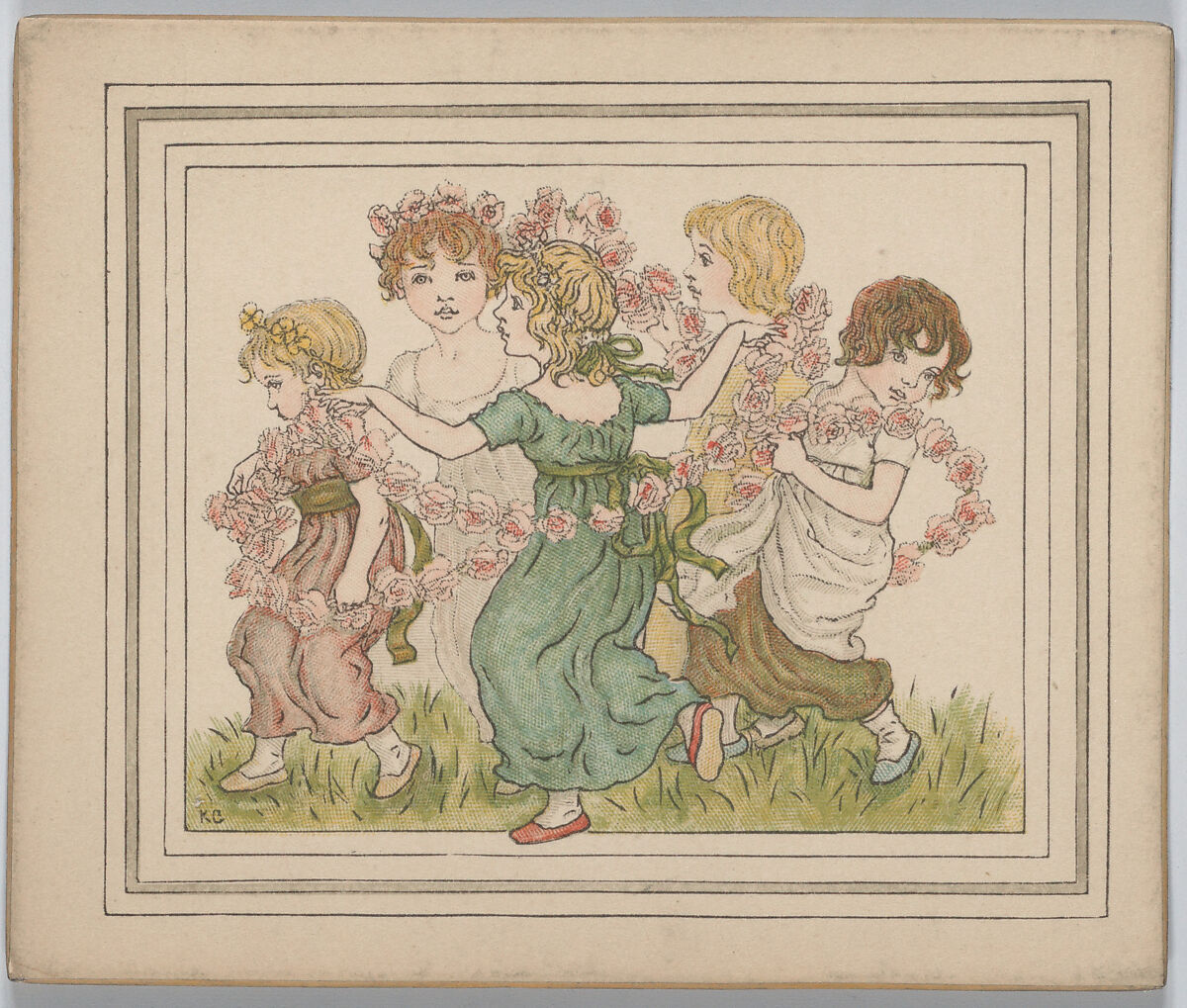 Valentine, Kate Greenaway (British, London 1846–1901 London), White heavy stock with beveled edges gilt; chromolithography 