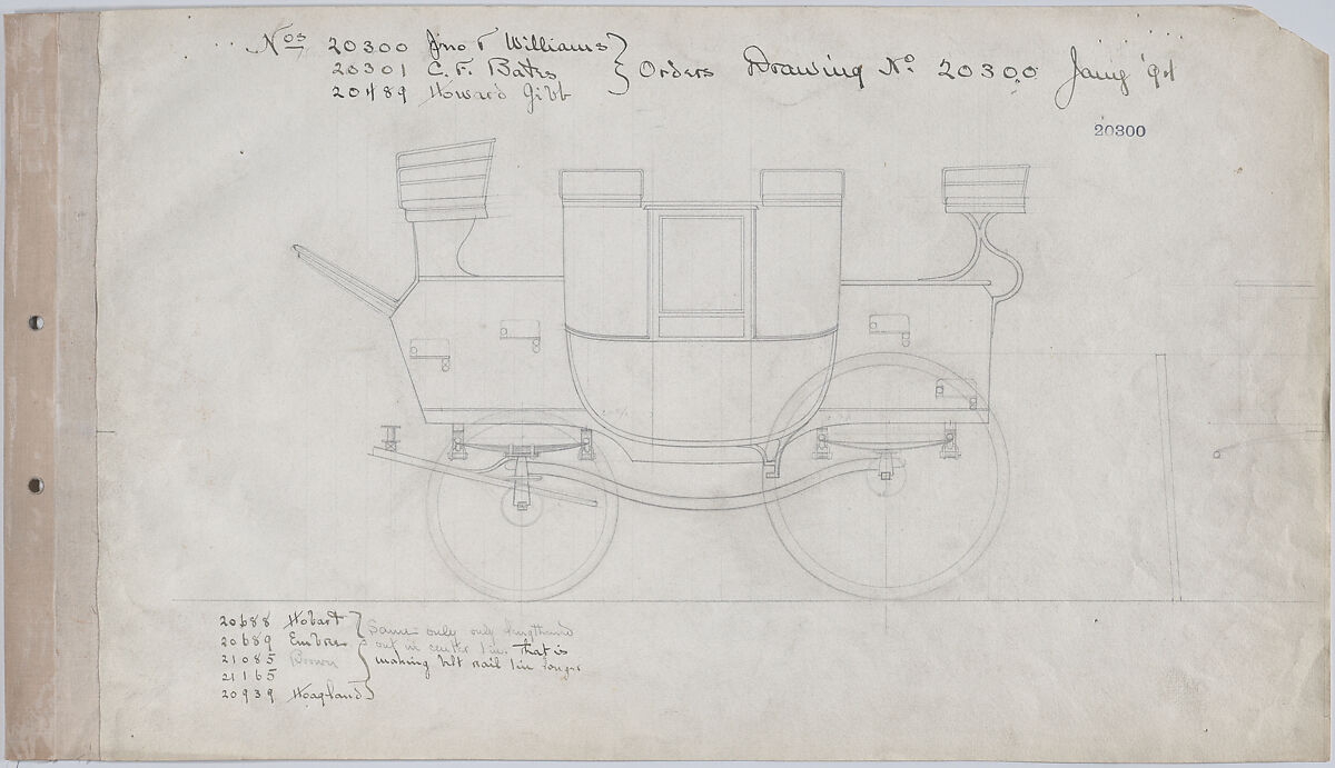 Park Drag  #20300, Brewster &amp; Co. (American, New York), Graphite on wove paper with perforated linen tape adhered to left edge for binding. 