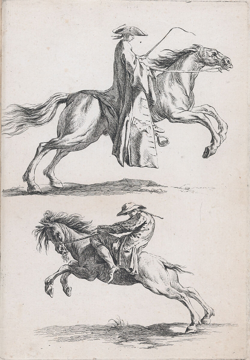 Study of Young Horsemen, pl. XV from "Recueil de caricatures", Ange-Laurent de La Live de Jully (1725–1779), Etching 