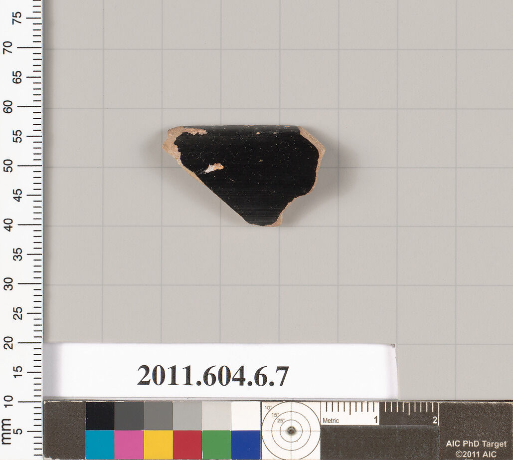 Terracotta rim fragment of an open shape, Terracotta, Greek, Attic