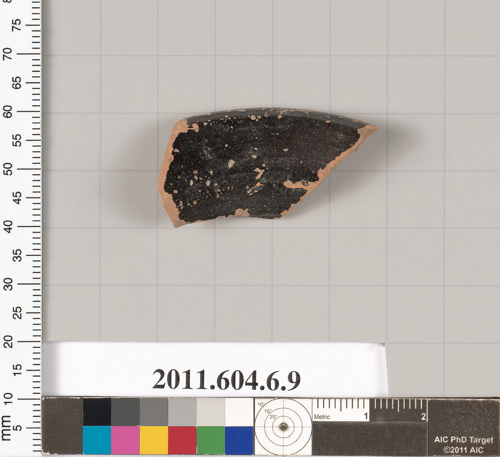 Terracotta rim fragment of an open shape, Terracotta, Greek, Attic