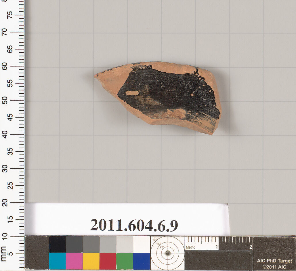 Terracotta rim fragment of an open shape, Terracotta, Greek, Attic