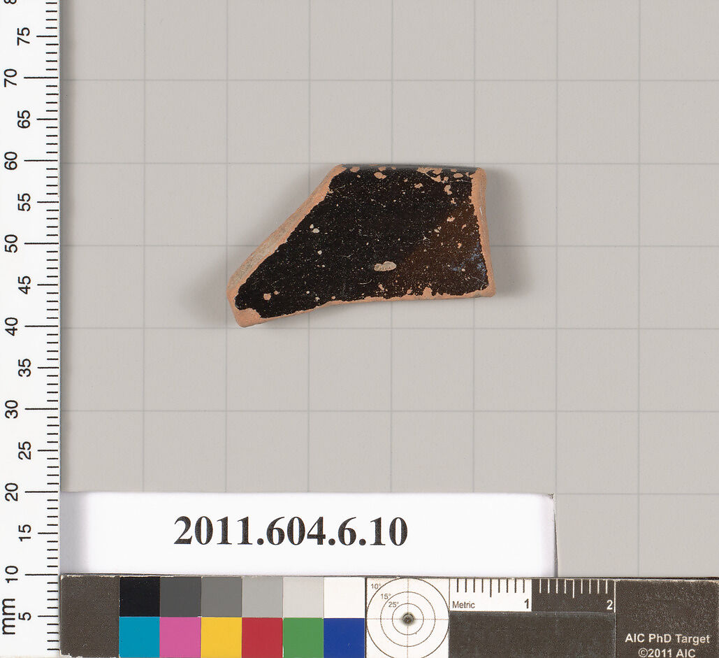 Terracotta rim fragment of an open shape, Terracotta, Greek, Attic