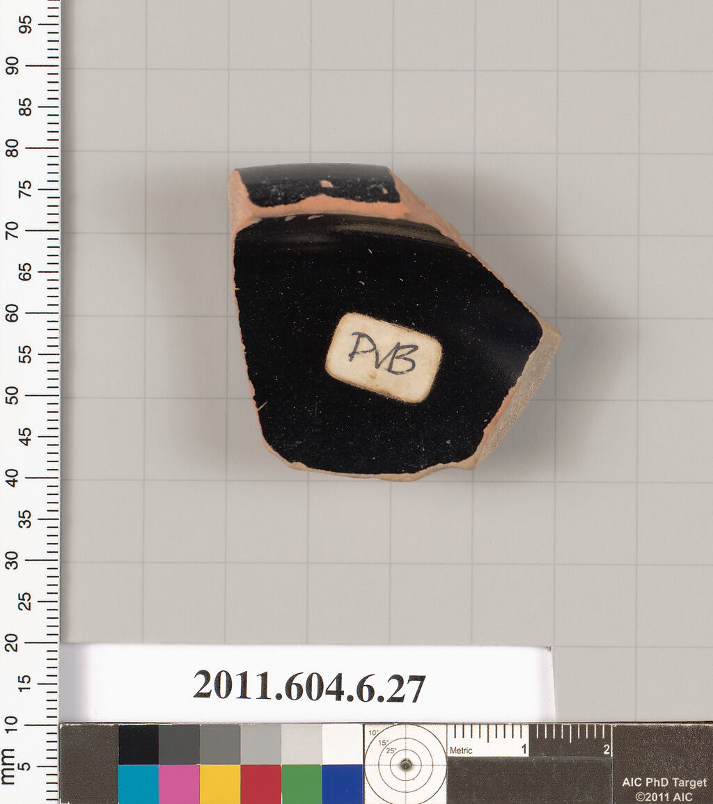 Terracotta fragment of a bowl, Terracotta, Greek, Attic