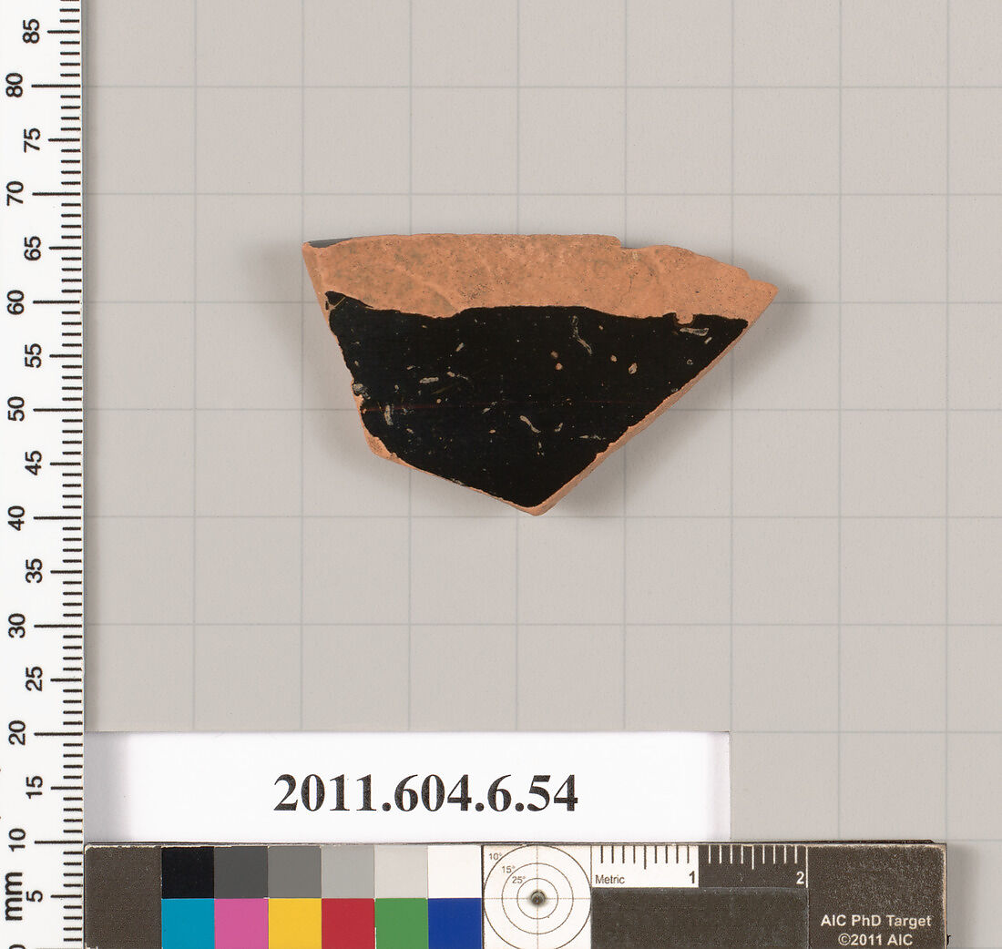 Terracotta rim fragment of an open shape, Terracotta, Greek, Attic