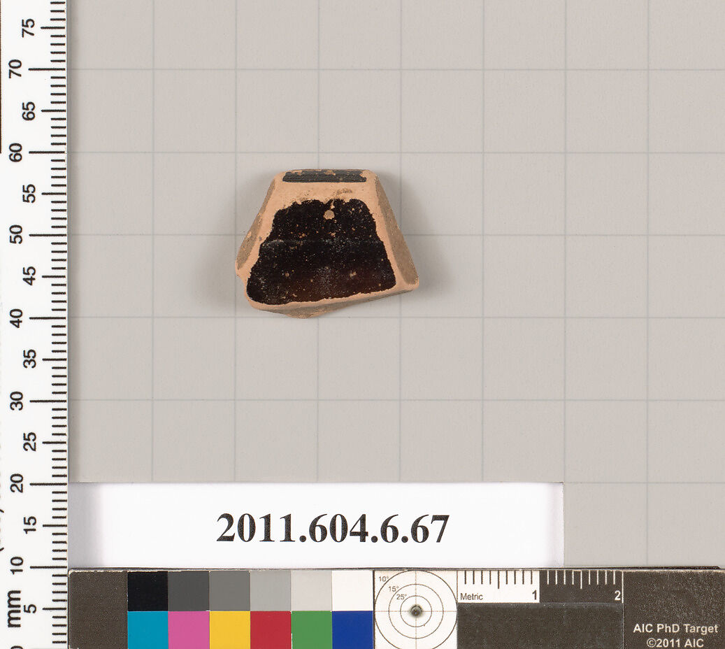 Terracotta rim fragment of an open shape, Terracotta, Greek, Attic