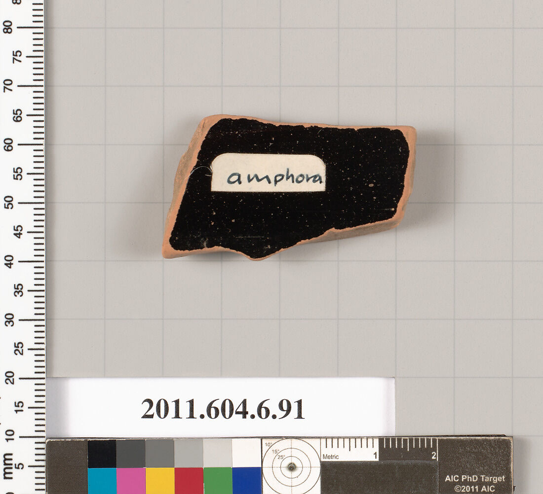 Terracotta fragment of an amphora (jar), Terracotta, Greek, Attic