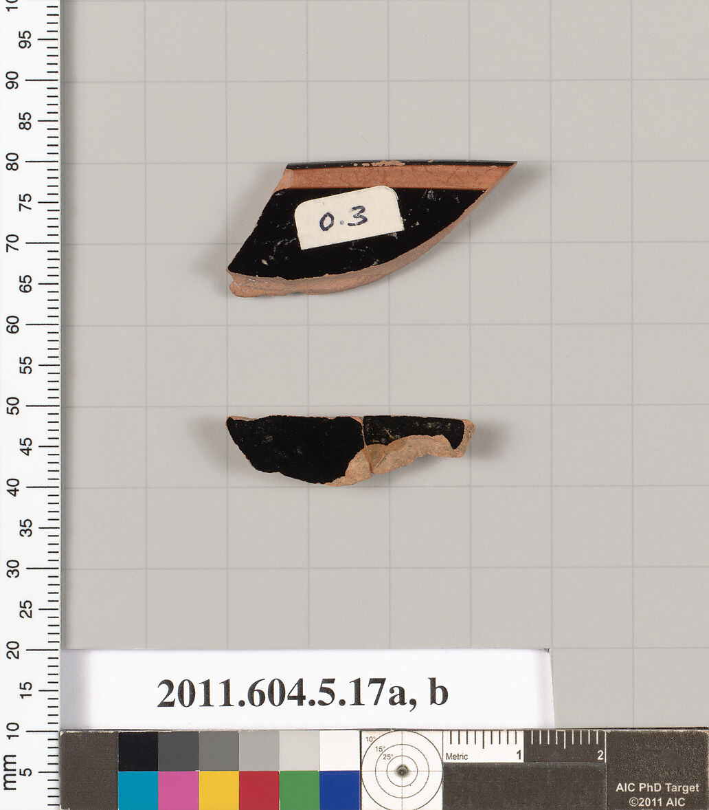 Terracotta fragments of kylikes (drinking cups), Terracotta, Greek, Attic