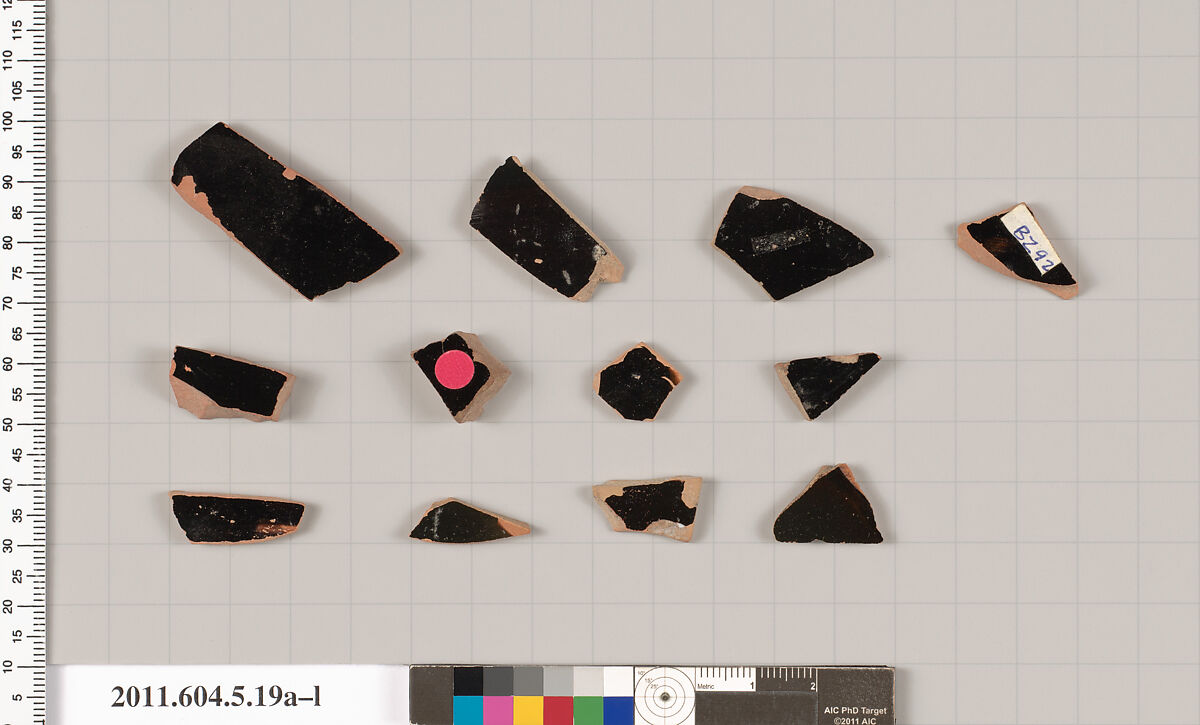 Terracotta fragments of kylikes (drinking cups), Terracotta, Greek, Attic