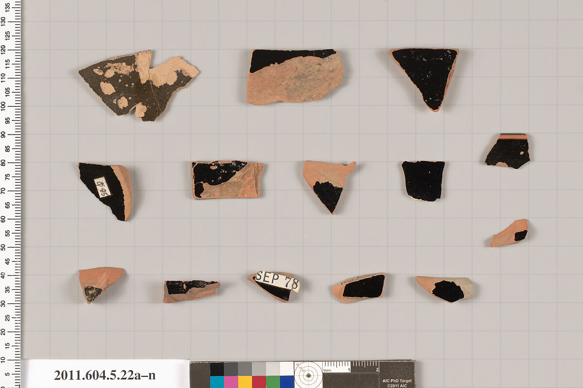 Terracotta fragments of kylikes (drinking cups), Terracotta, Greek, Attic