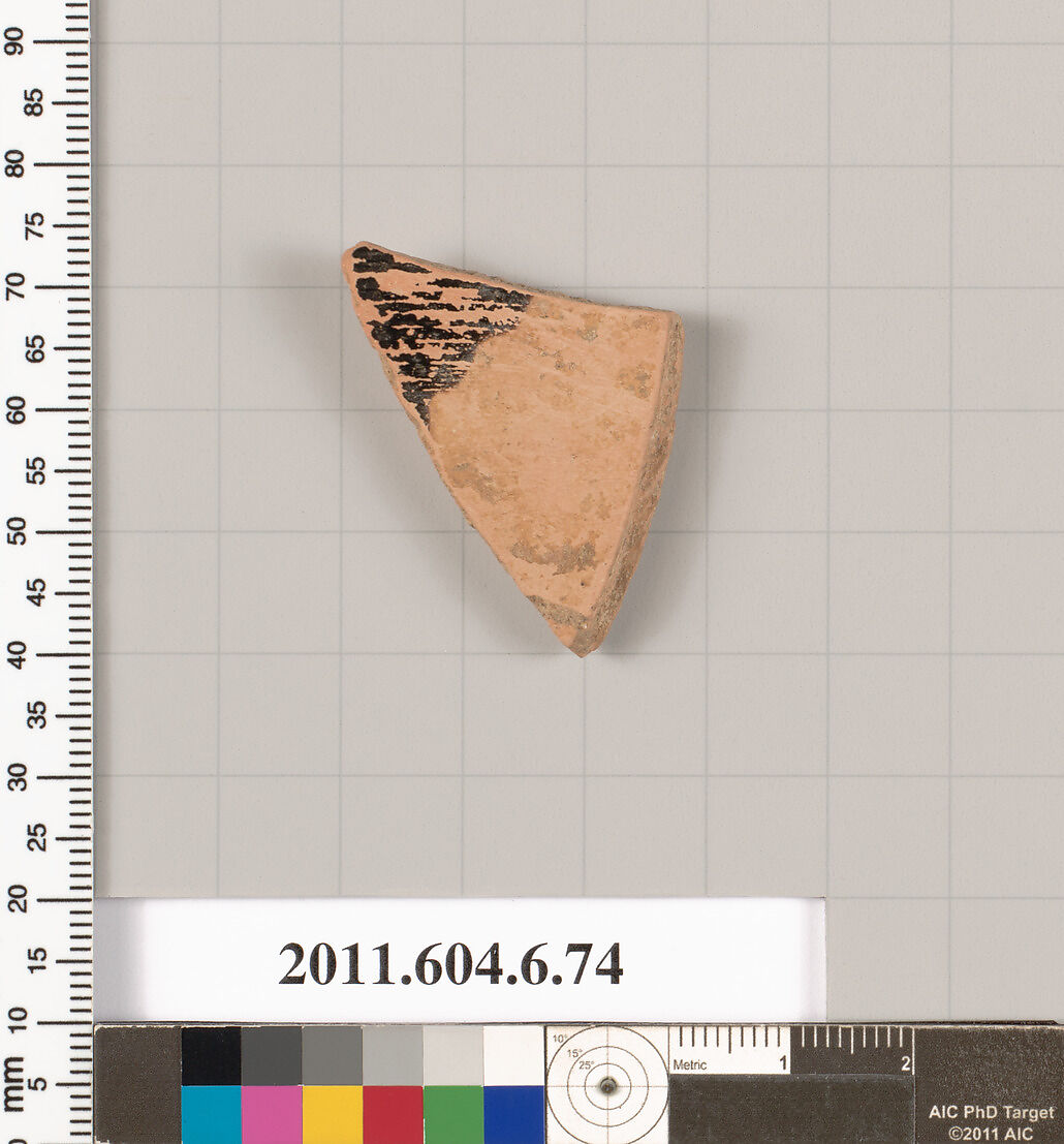 Terracotta fragment of a closed shape, Terracotta, Greek, Attic