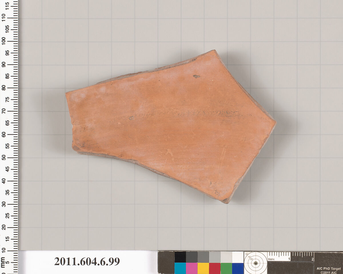 Terracotta fragment of a closed shape, Terracotta, Greek, Attic