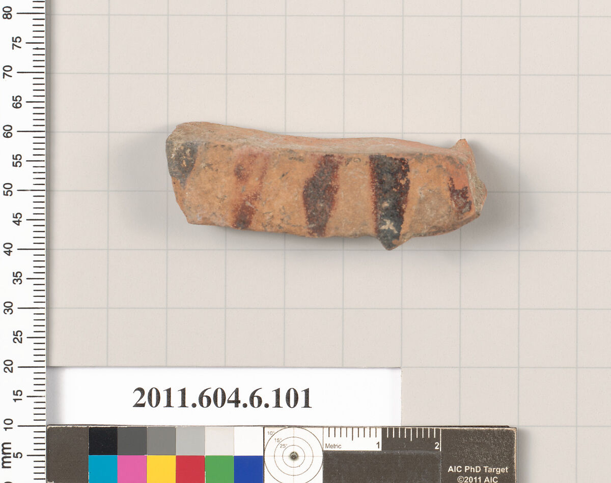 Terracotta fragment of a closed shape, Terracotta, Greek, Attic 