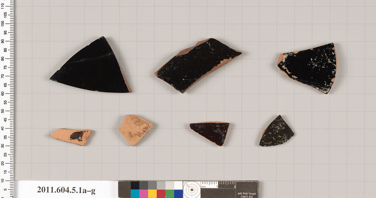 Terracotta fragments of kylikes (drinking cups), Terracotta, Greek, Attic