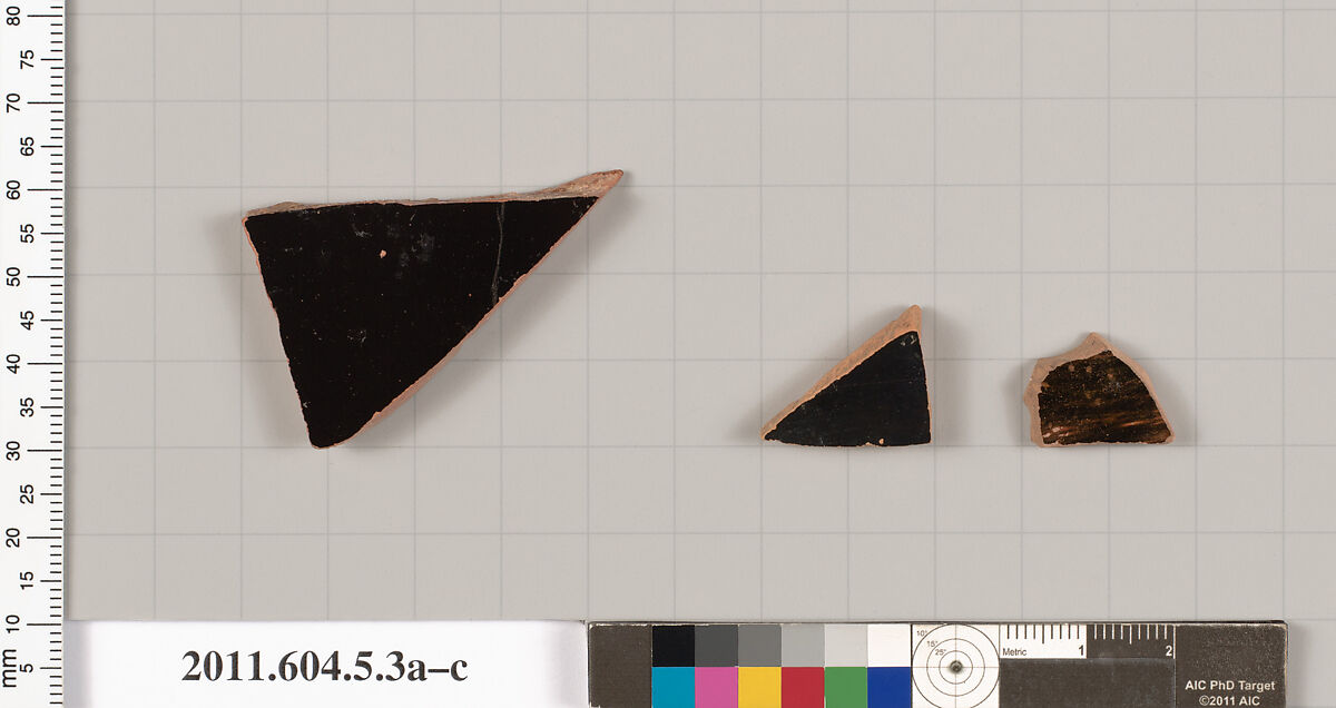 Terracotta fragments of kylikes (drinking cups), Terracotta, Greek, Attic