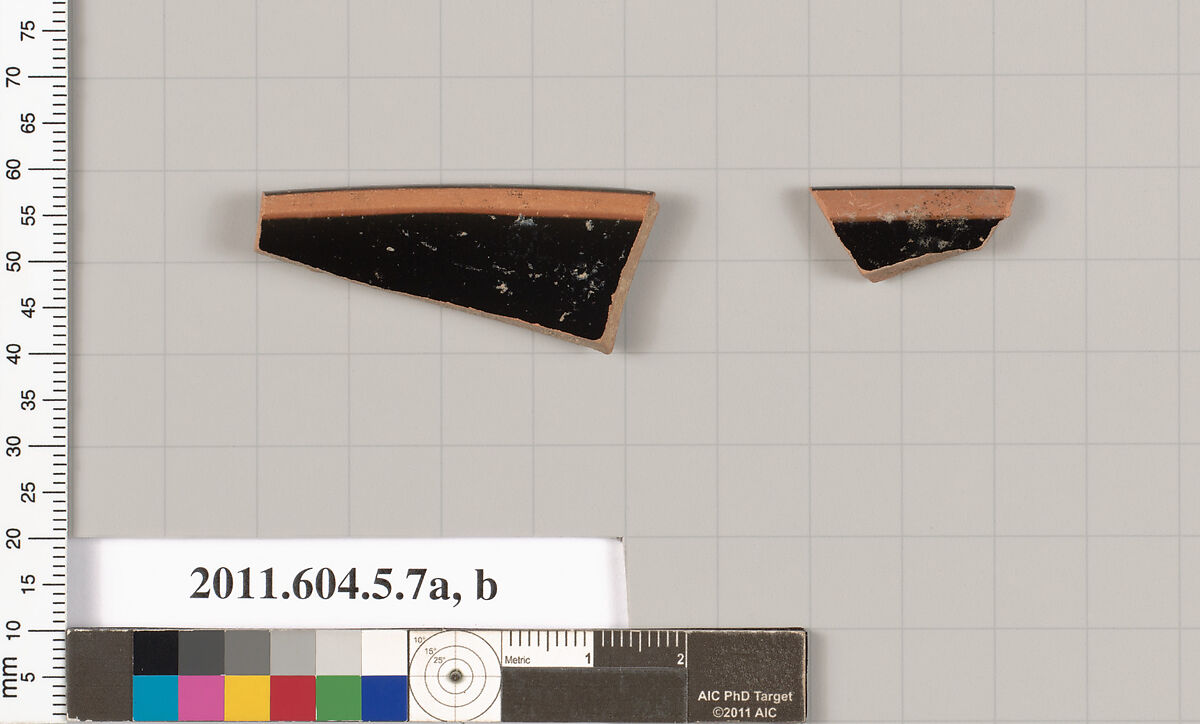 Terracotta rim fragments of a kylix (drinking cup), Terracotta, Greek, Attic