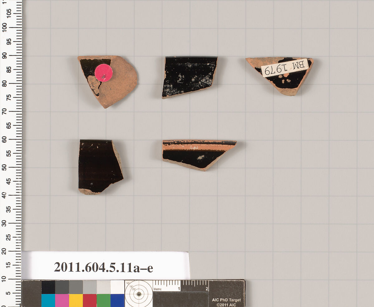 Terracotta rim fragments of kylikes (drinking cups), Terracotta, Greek, Attic