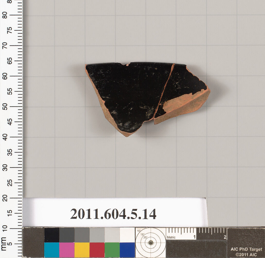 Terracotta rim fragment of a kylix (drinking cup), Terracotta, Greek, Attic