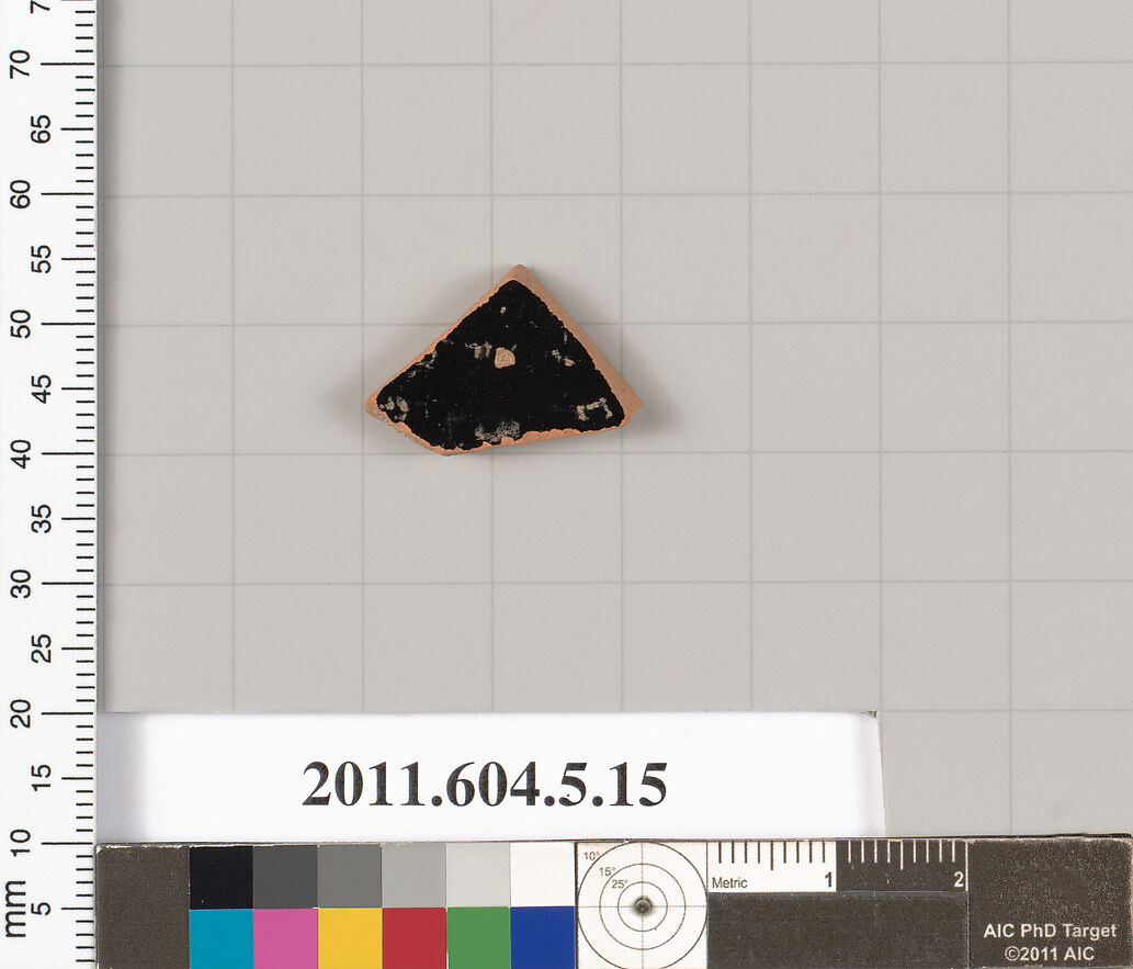 Terracotta fragment of a kylix (drinking cup), Terracotta, Greek, Attic