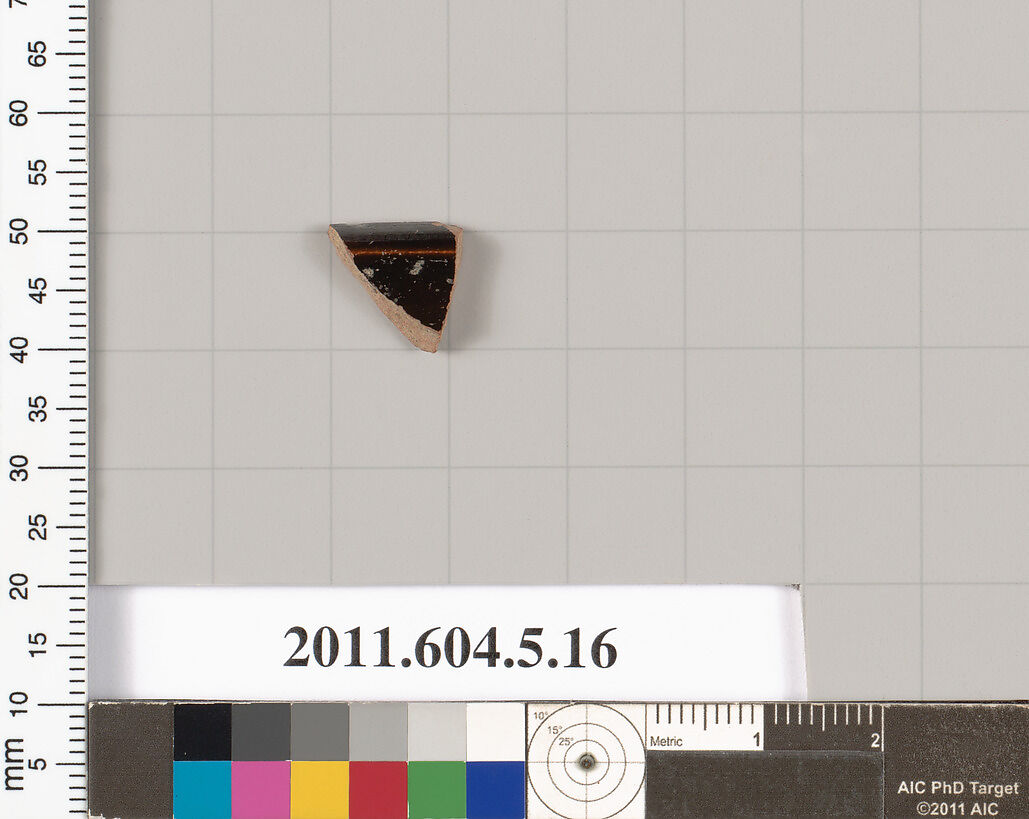 Terracotta rim fragment of a kylix (drinking cup), Terracotta, Greek, Attic 