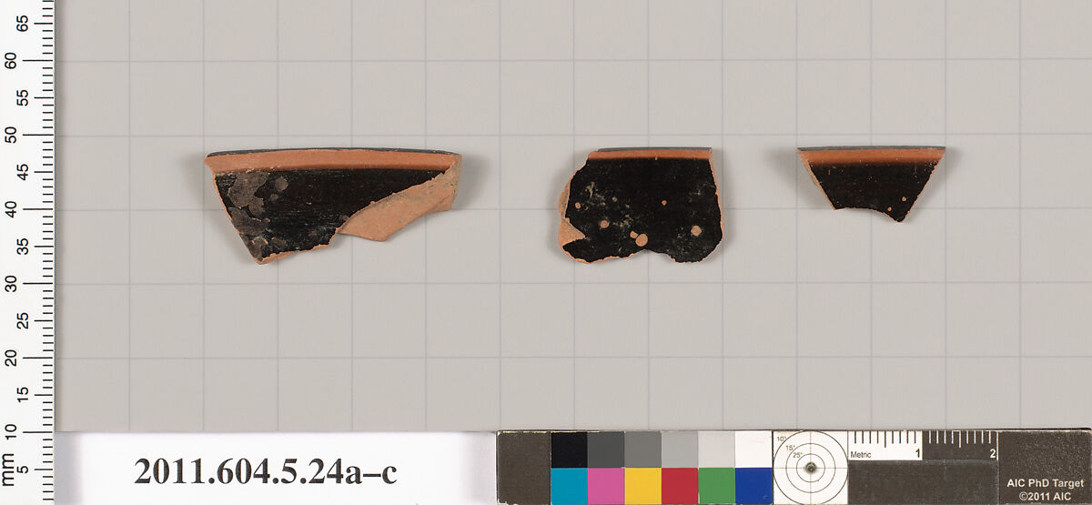 Terracotta rim fragments of kylikes (drinking cups), Terracotta, Greek, Attic