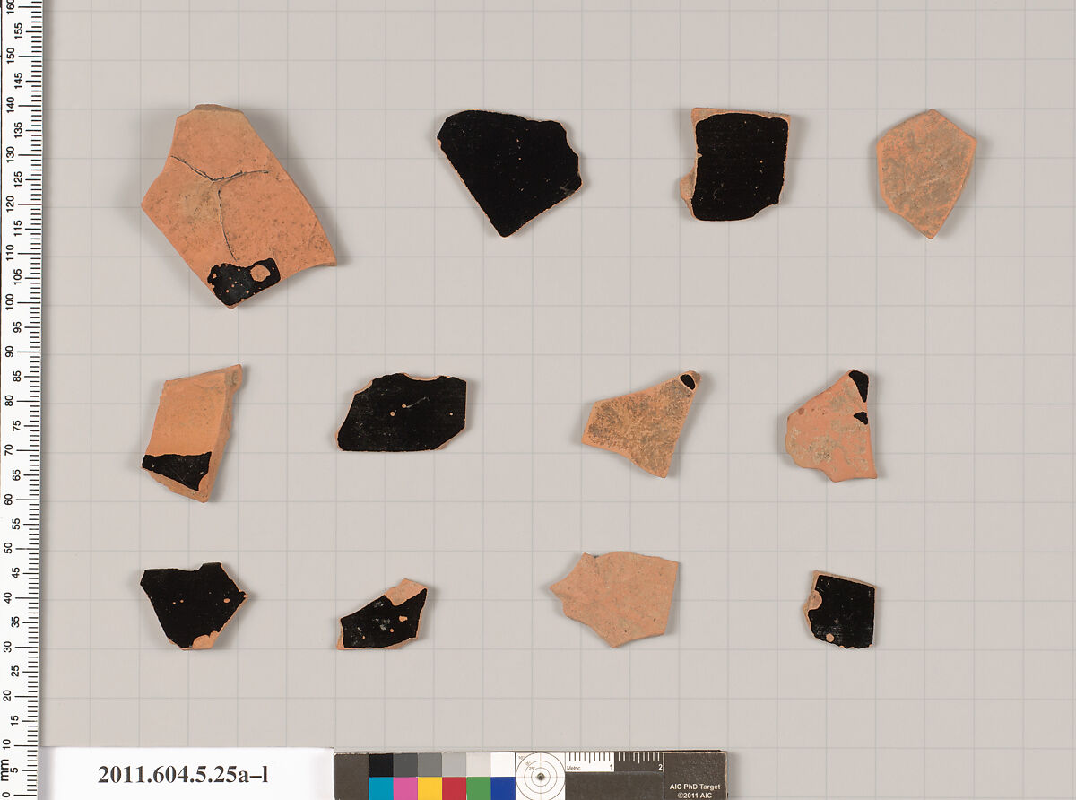 Terracotta fragments of kylikes (drinking cups), Terracotta, Greek, Attic