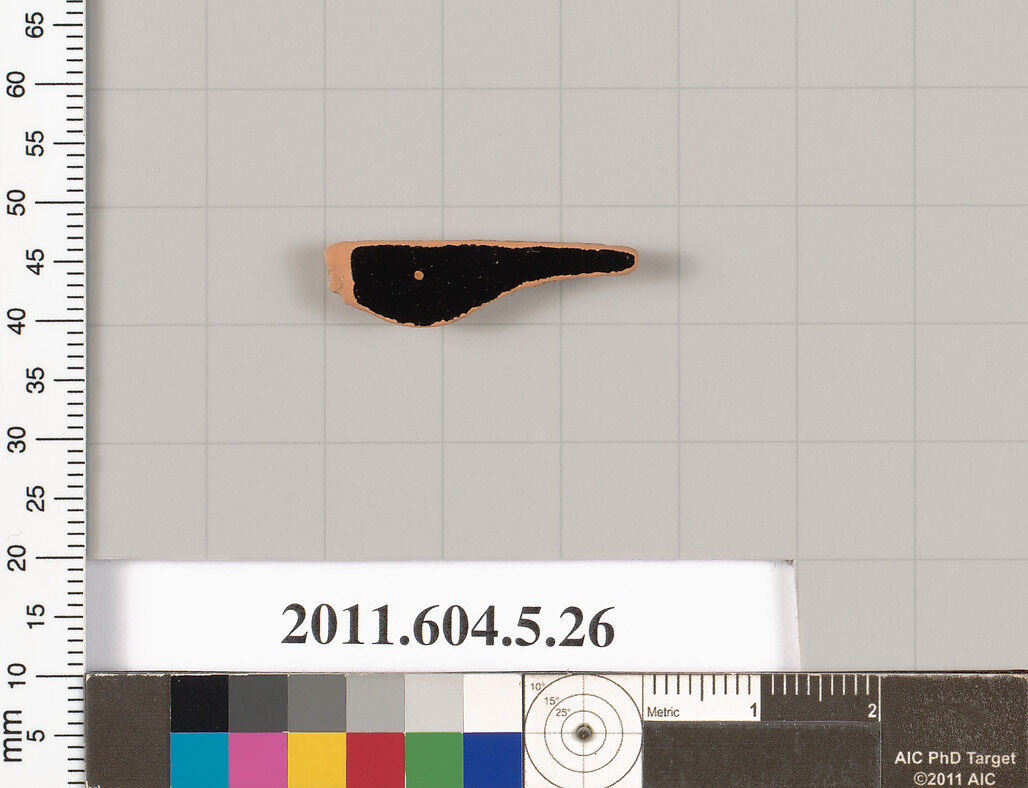 Terracotta fragment of a kylix (drinking cup), Terracotta, Greek, Attic