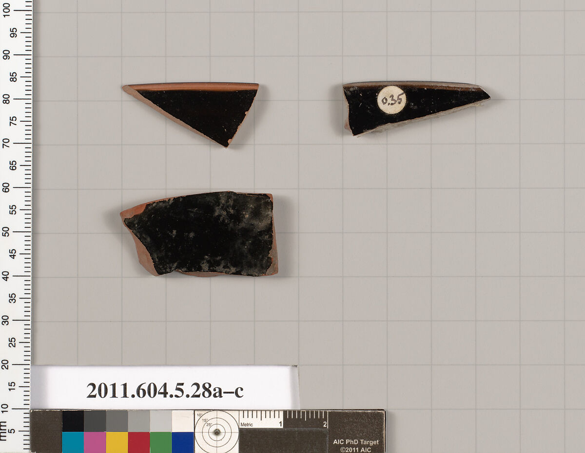 Terracotta fragments of kylikes (drinking cups), Terracotta, Greek, Attic