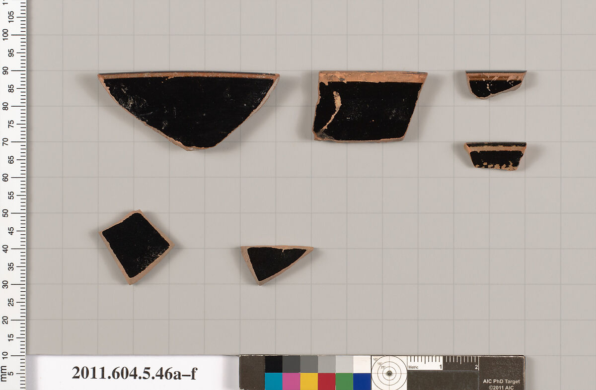 Terracotta fragments of kylikes (drinking cups), Terracotta, Greek, Attic