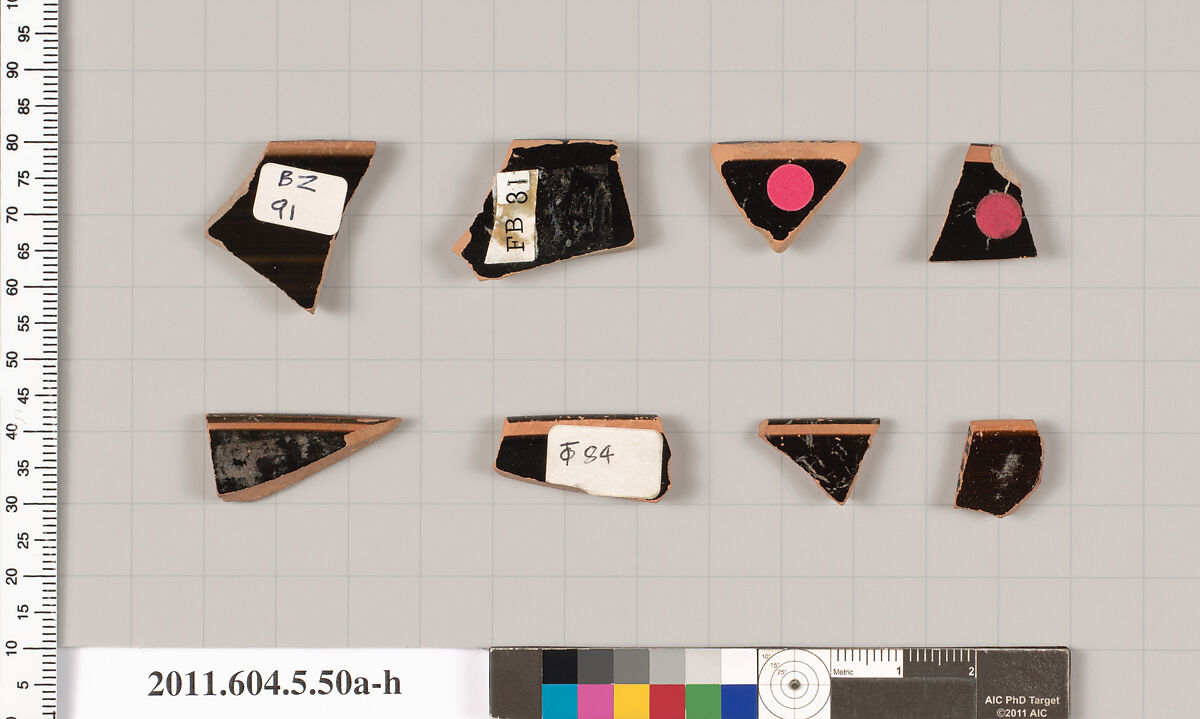 Terracotta rim fragments of kylikes (drinking cups), Terracotta, Greek, Attic
