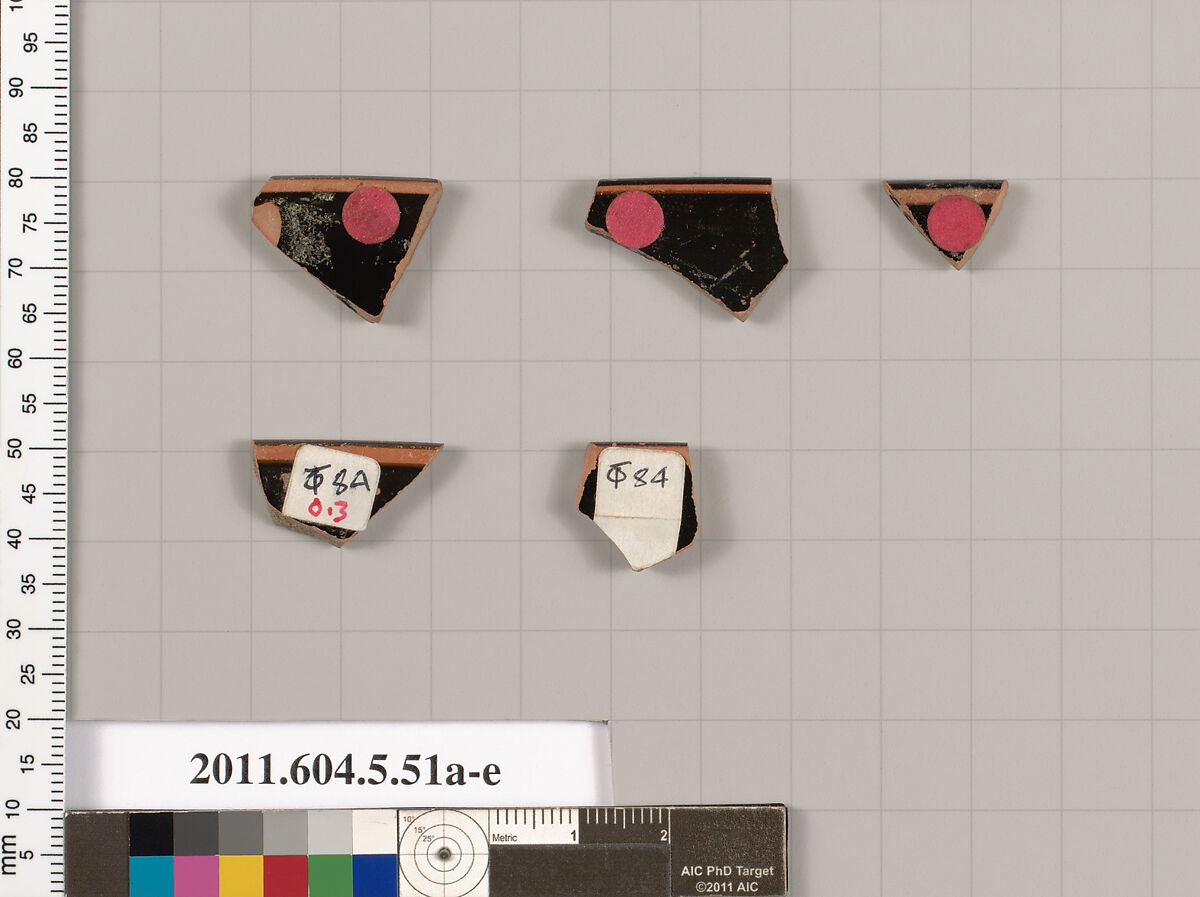 Terracotta rim fragments of kylikes (drinking cups), Terracotta, Greek, Attic