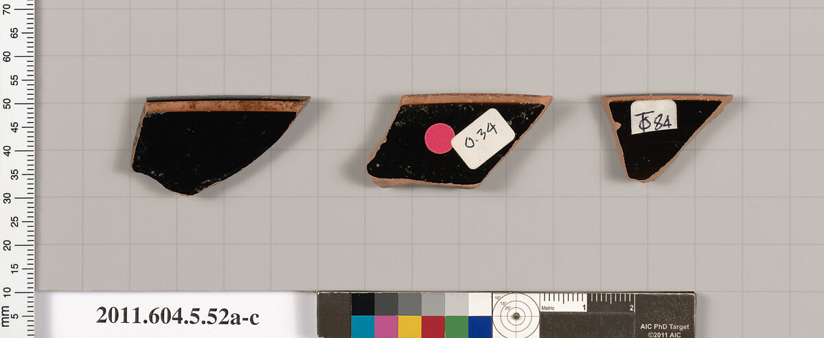 Terracotta rim fragments of kylikes (drinking cups), Terracotta, Greek, Attic