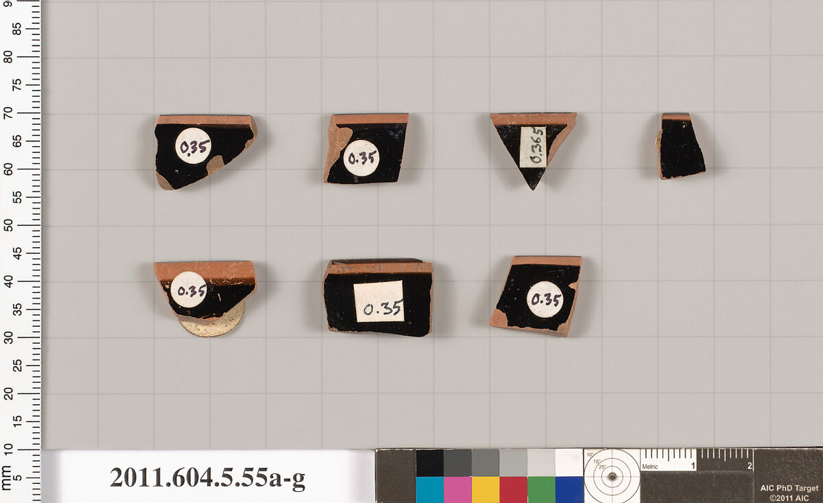 Terracotta rim fragments of kylikes (drinking cups), Terracotta, Greek, Attic