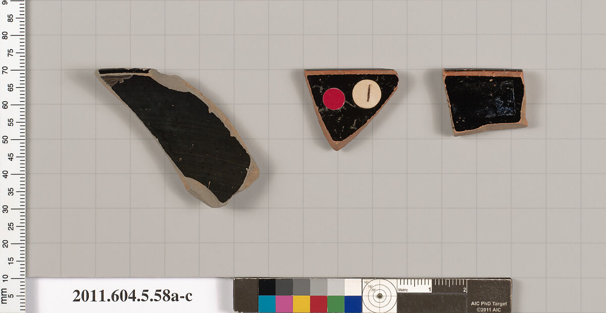 Terracotta rim fragments of kylikes (drinking cups), Terracotta, Greek, Attic