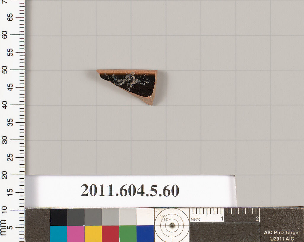 Terracotta rim fragment of a kylix (drinking cup), Terracotta, Greek, Attic