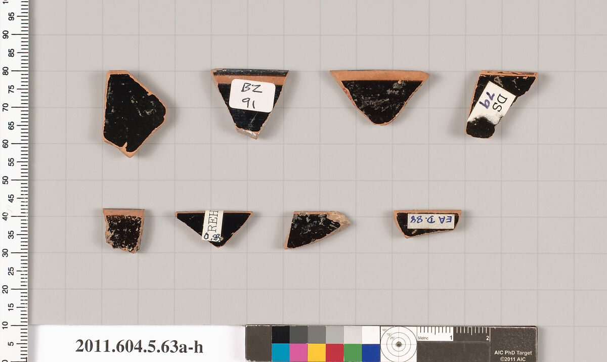 Terracotta rim fragments of kylikes (drinking cups), Terracotta, Greek, Attic
