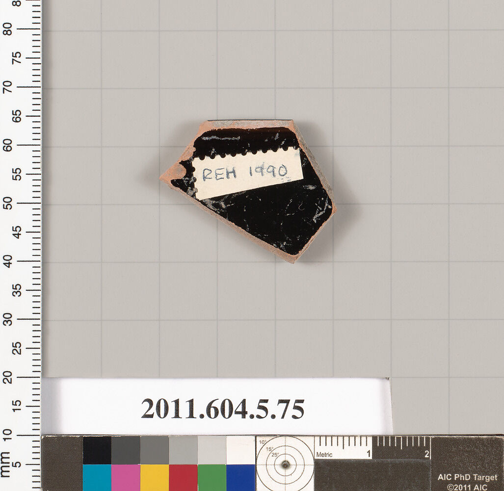 Terracotta fragment of a kylix (drinking cup), Terracotta, Greek, Attic