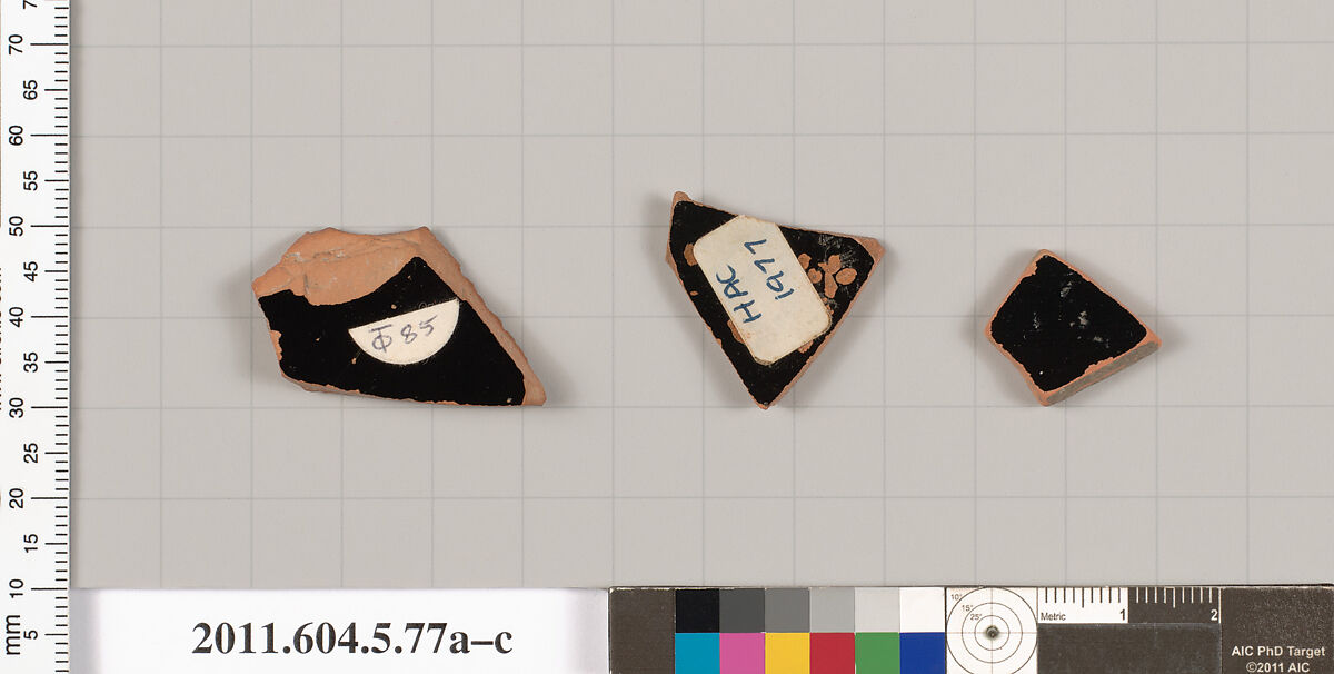 Terracotta fragments of kylikes (drinking cups), Terracotta, Greek, Attic