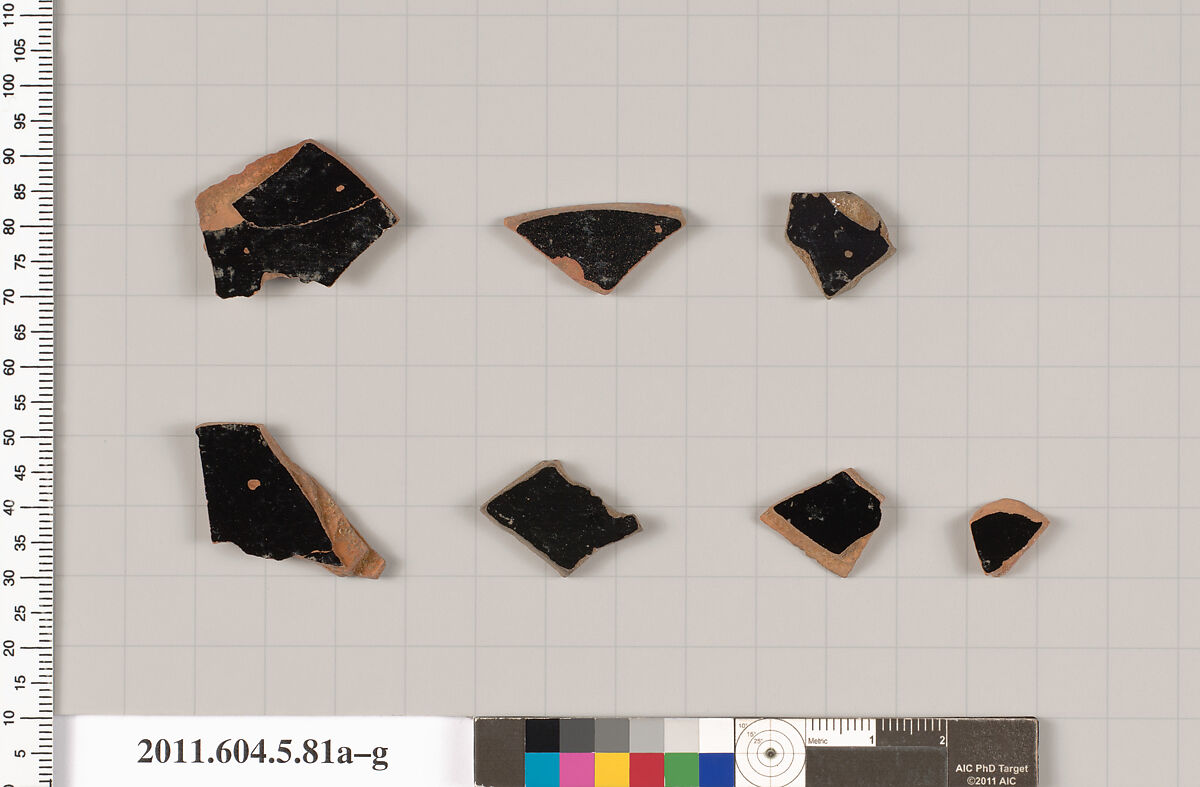 Terracotta fragments of kylikes (drinking cups), Terracotta, Greek, Attic