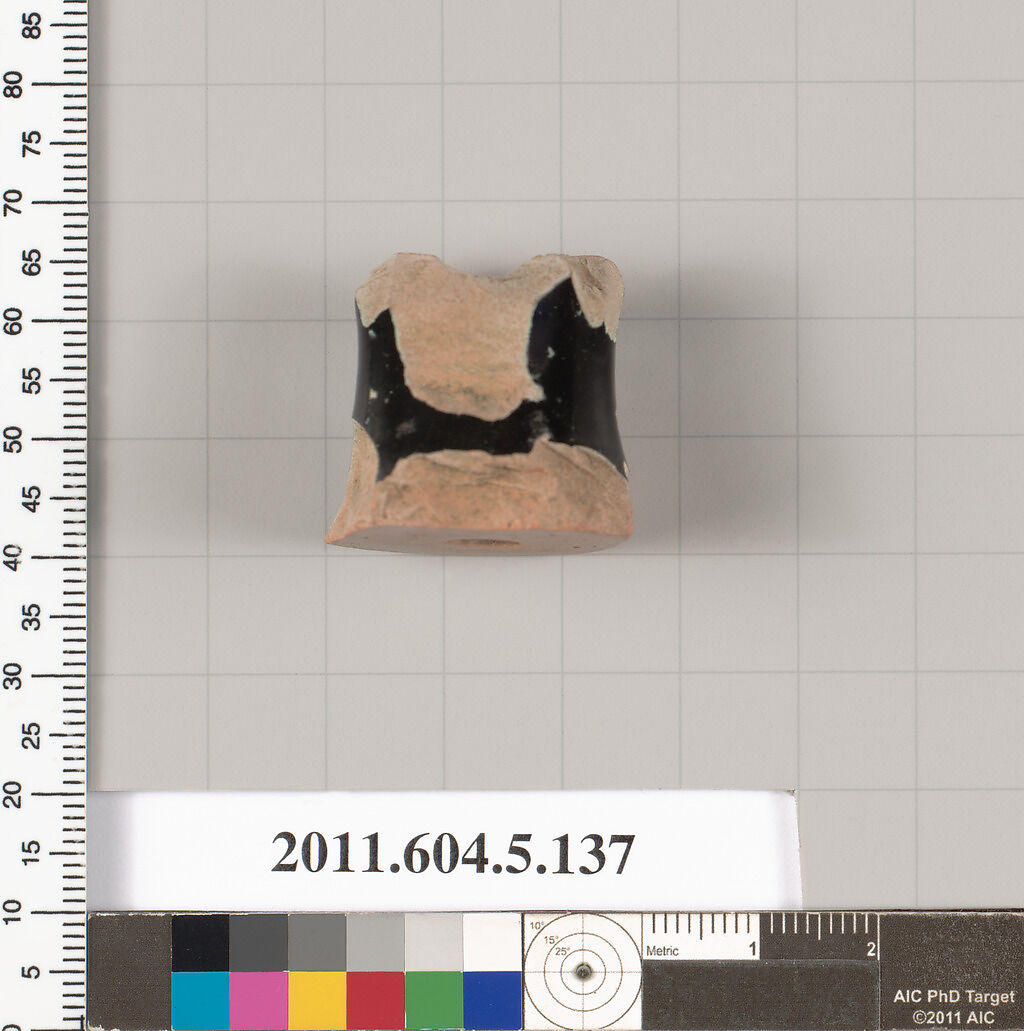 Terracotta fragment of a kylix (drinking cup), Terracotta, Greek, Attic 