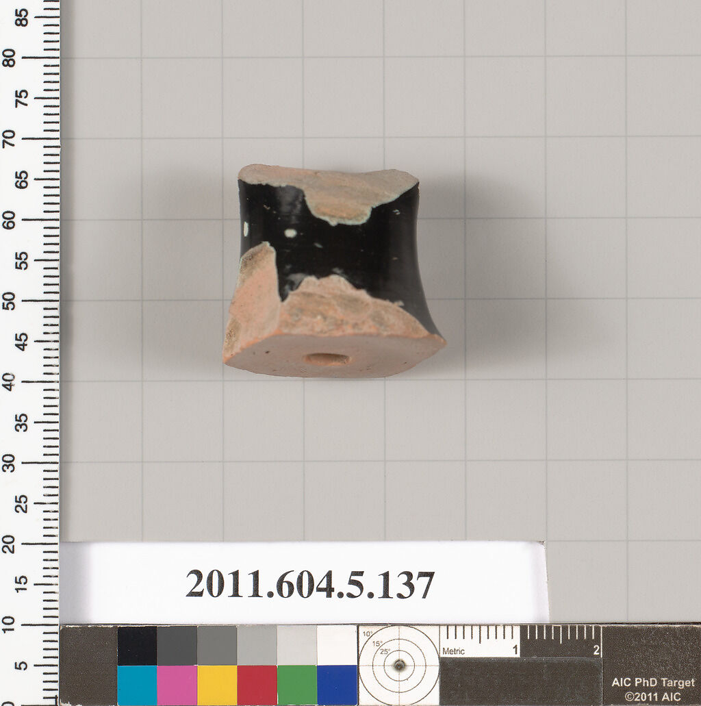 Terracotta fragment of a kylix (drinking cup), Terracotta, Greek, Attic