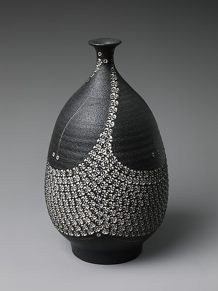 Vase, Kondō Yutaka (Japanese, 1932–1983), Stoneware with stamped design and black glaze, Japan